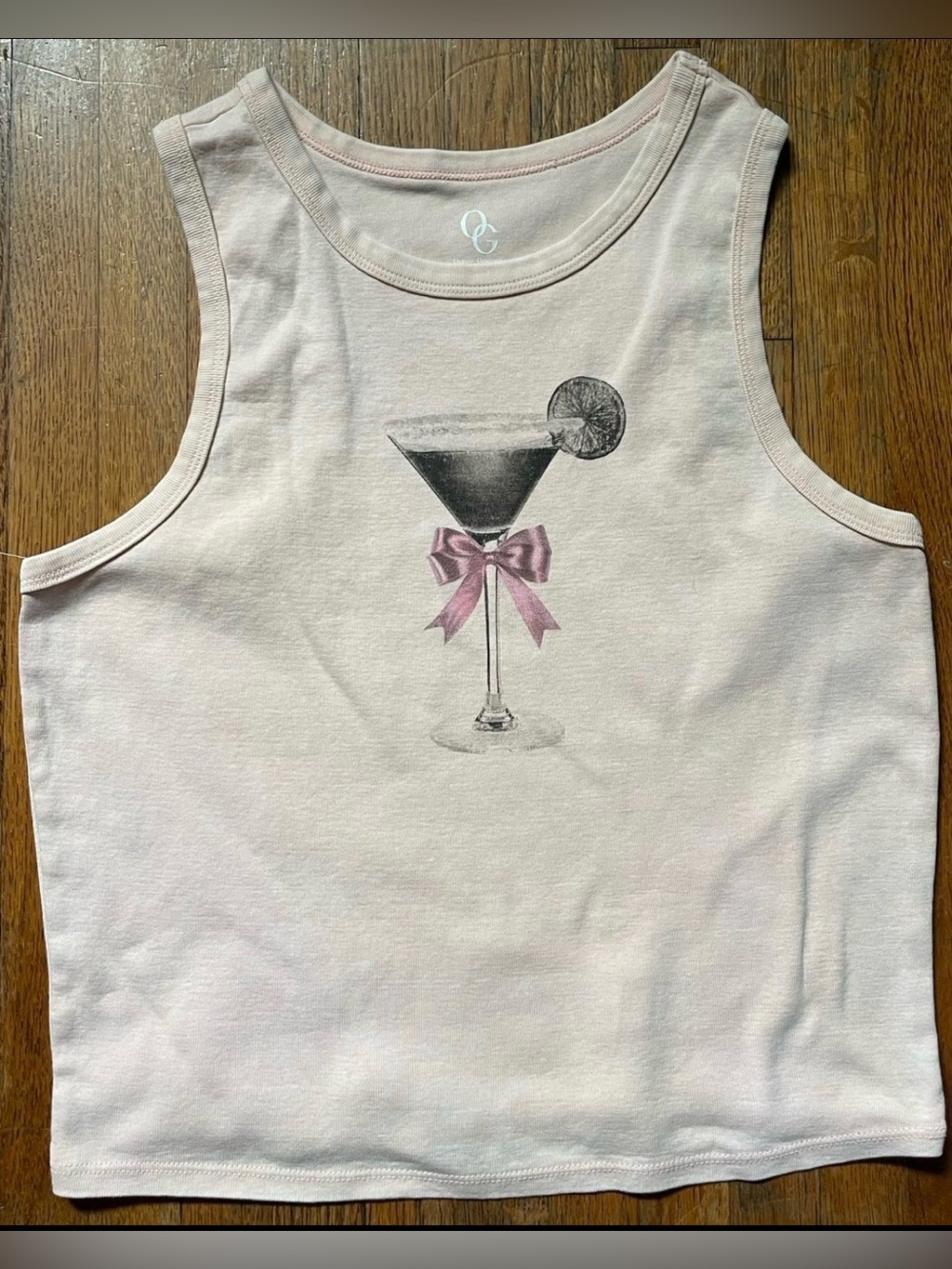 Girls' Light Pink Graphic Tank Top with Bow Martini Print